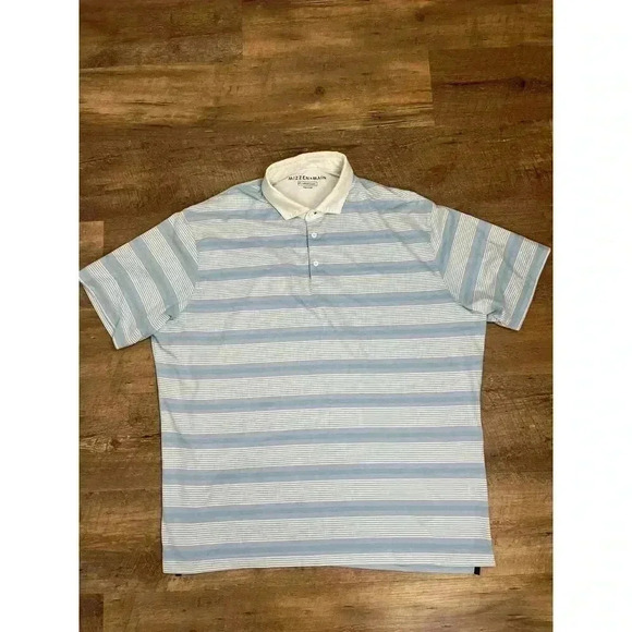 Mizzen + Main Men's Polo Striped Blue White Size 2XL Short Sleeve Golf Classic - Picture 1 of 9